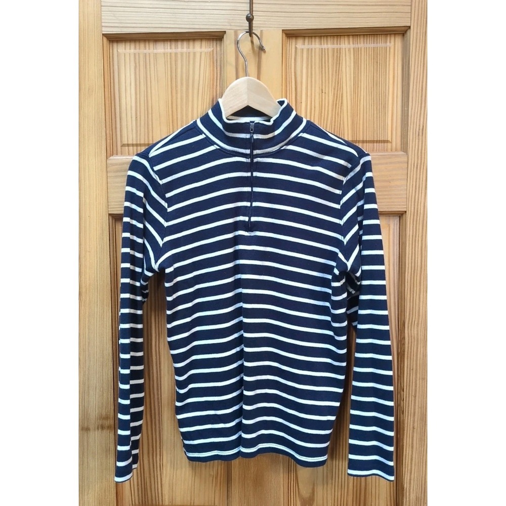 LL Bean AZ M Preppy 100% Cotton Knit Quarter Zip Pullover 🔵 Striped 🤍 Nautical - Picture 4 of 9